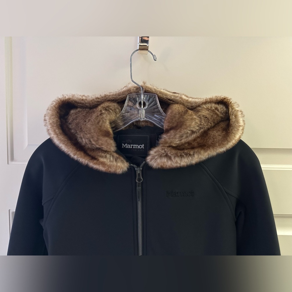 Marmot Furlong Soft Shell Faux Fur Hooded Jacket in Black - Picture 2 of 8
